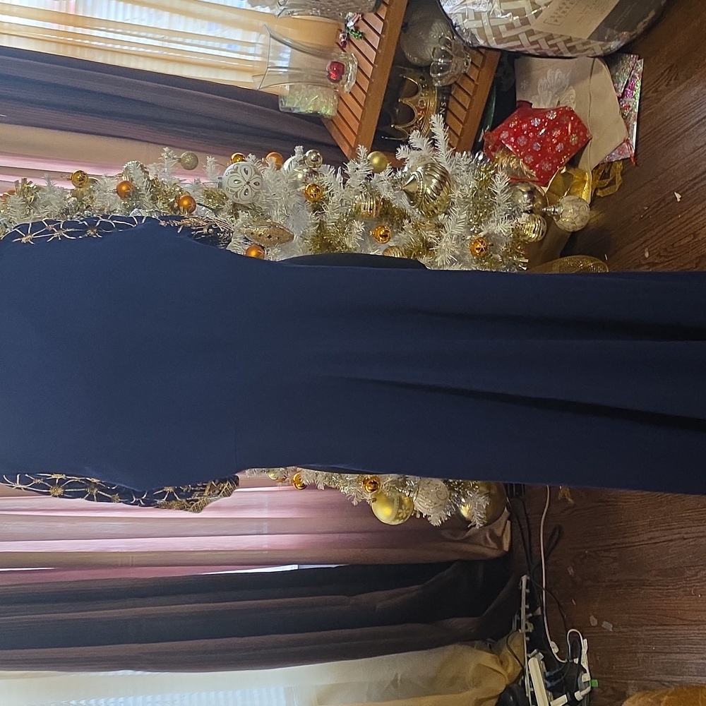 Elegant Navy Women's Dress With Gold Embroidery - Picture 12 of 12